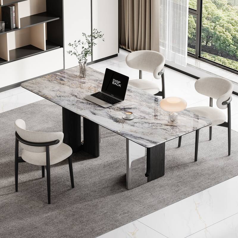 79” Modern Desk – Faux Marble Top & Solid Wood Legs For Office/study