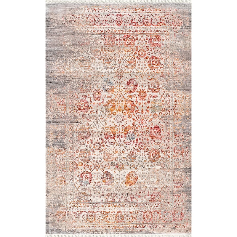 HomeRoots Floral Contemporary Rectangle Area Rug - 5' X 8'