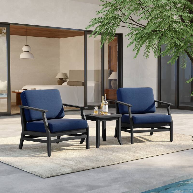 3 Set Outdoor Teak Wood Club Chairs with Side Table