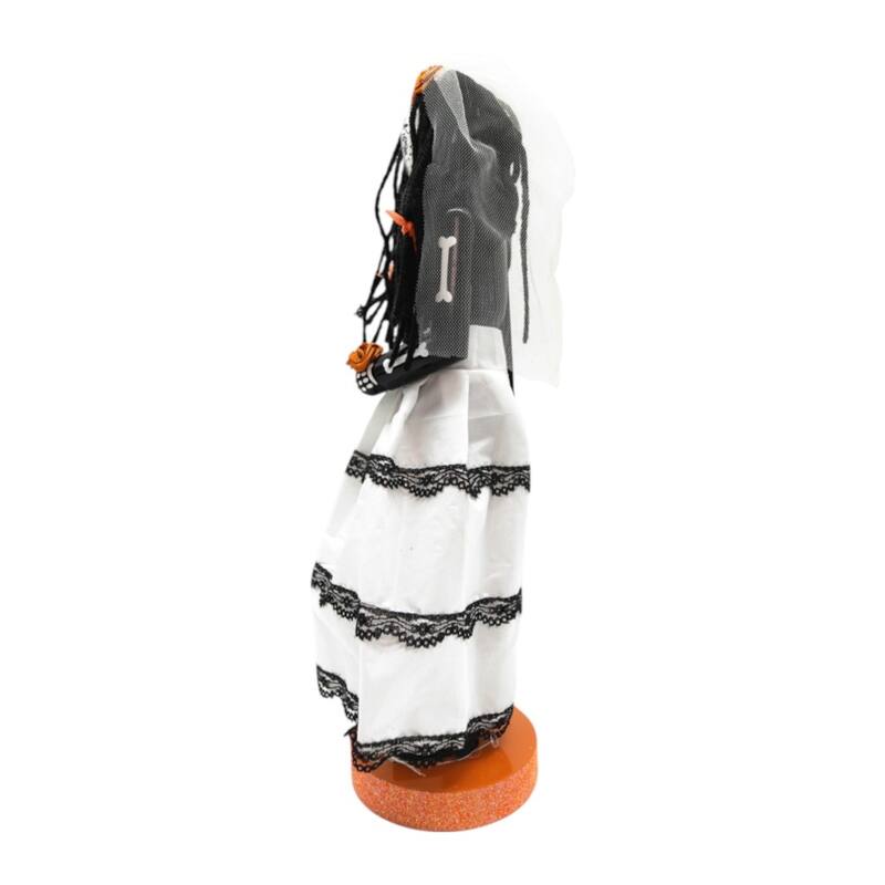 HomeRoots 14" Black And White Fabric And Solid Wood Halloween Woman Nutcracker - 5.00 in. x 14.00 in. x 5.00 in.