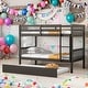 preview thumbnail 38 of 70, Twin Over Twin Rubber Wood Bunk Bed with Trundle, Convertible into 2 Twin Size Beds,with Ladder and Safety Guardrails