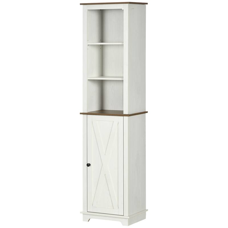 Slim Bathroom Storage Cabinet with 3 Open Shelves, Charming Skin Care Cabinet Side Floor Organizer with Door