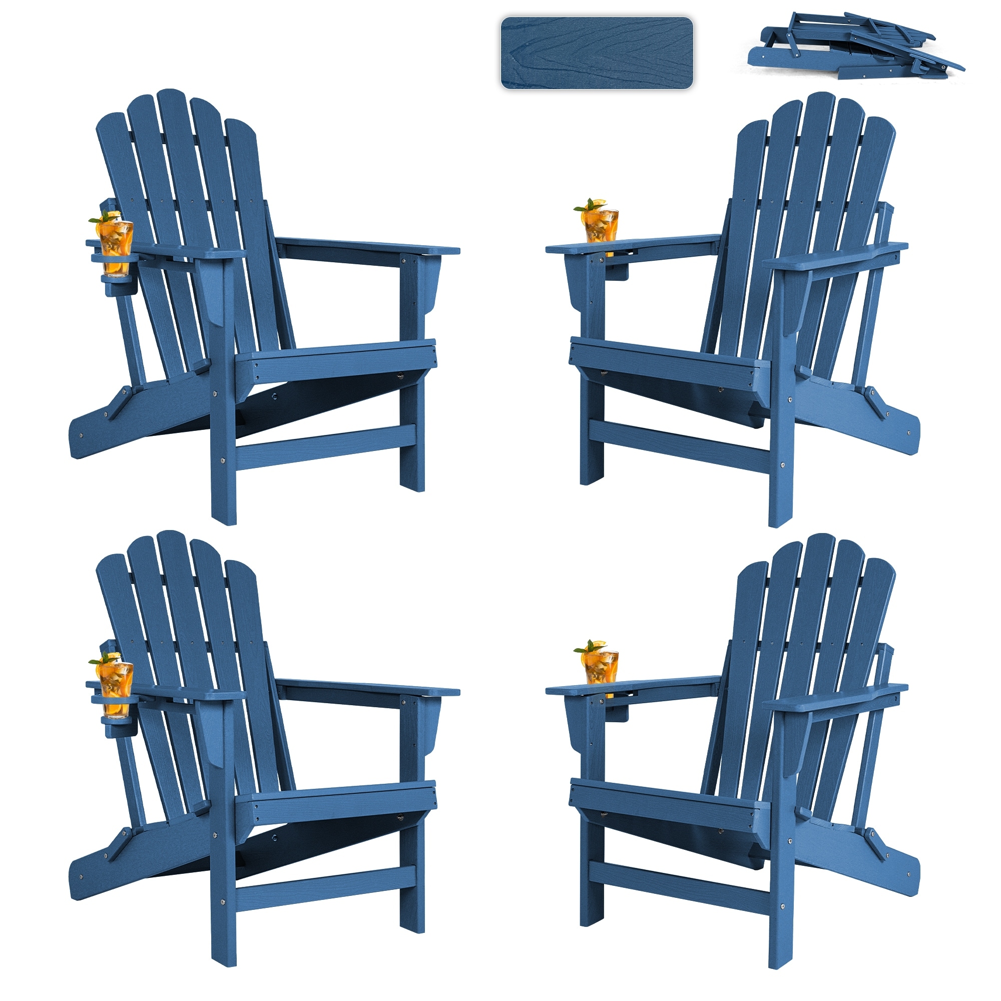 Vrakae Foldable HDPE Outdoor Adirondack Chair with Cup Holder
