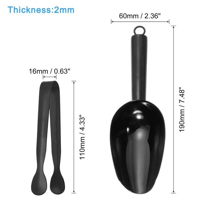 Serving Tongs, 6pcs - Stainless Steel Kitchen Ice Scoop and Ice Tong - Black