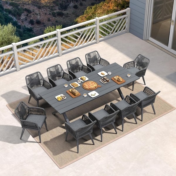 slide 2 of 15, PURPLE LEAF PE Rattan Outdoor Dining Set with Aluminum Frame