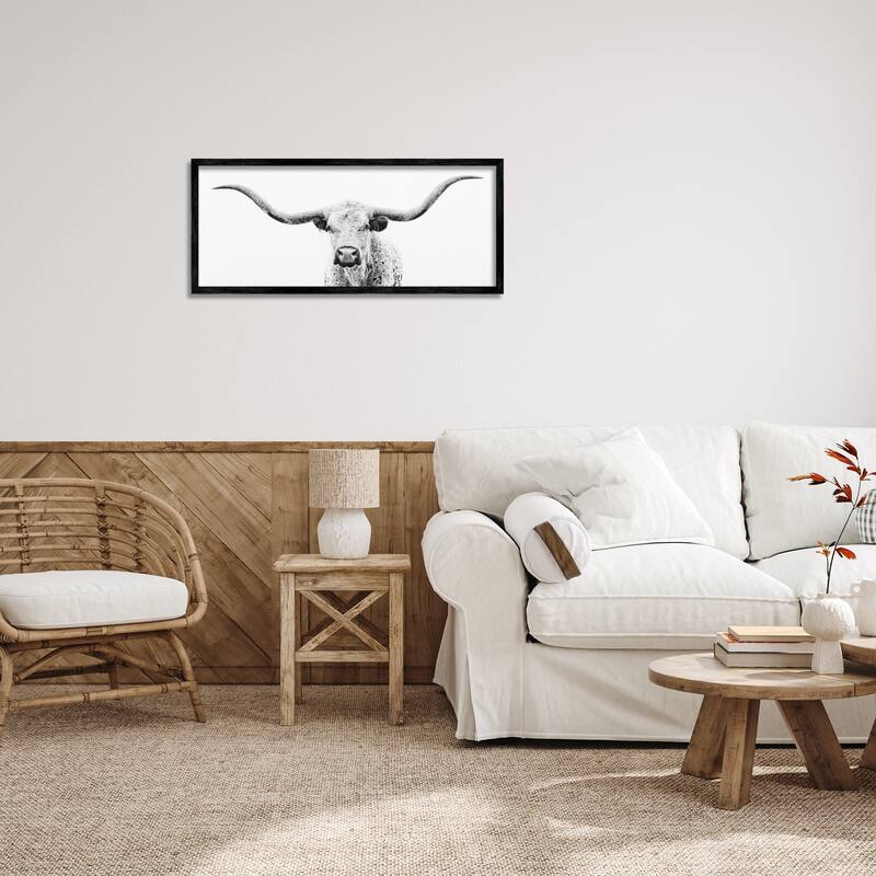 Stupell Longhorn Cattle Gazing Modern White Photography Design Framed Wall Art, Design by PHBurchett