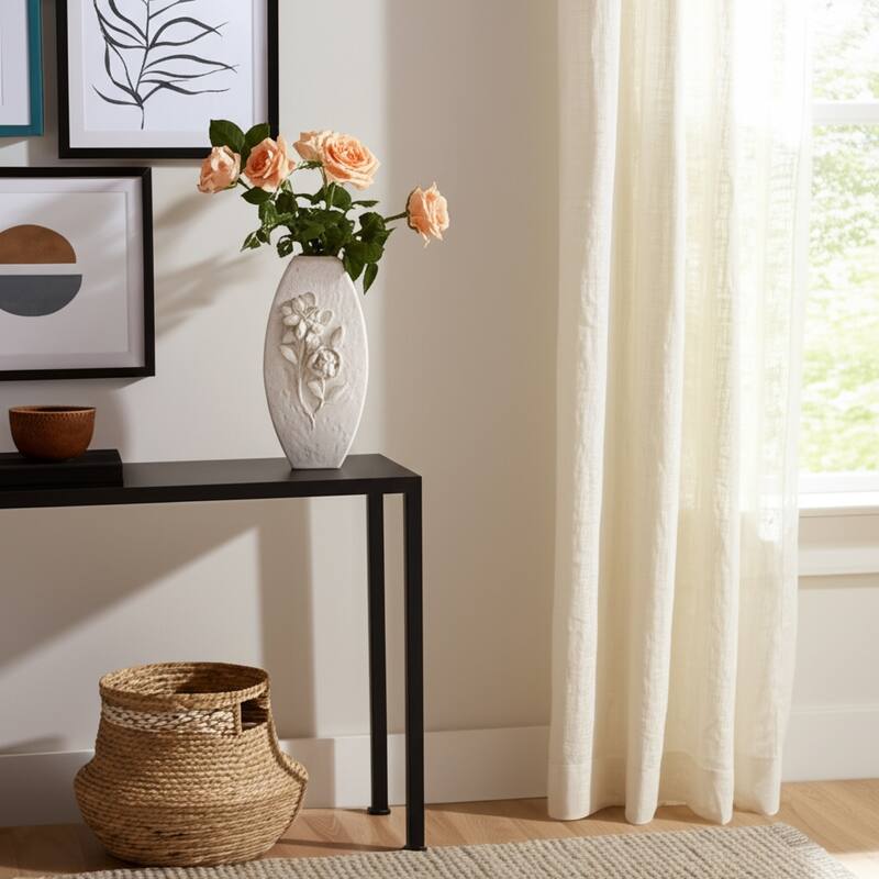 Ceramic Earthenware Textured Vase with Tapered Rim and Organic Pattern - 9" x 6" x 18"