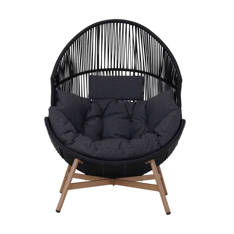 Outdoor Egg Chair, Oversized PE Wicker Lounger Chair with Cushion for Backyard Back Porch, Dark Grey - Dark Grey