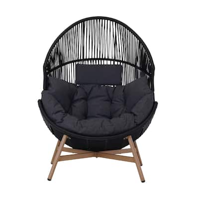 Outdoor Egg Chair, Oversized PE Wicker Lounger Chair with Cushion for Backyard Back Porch, Dark Grey