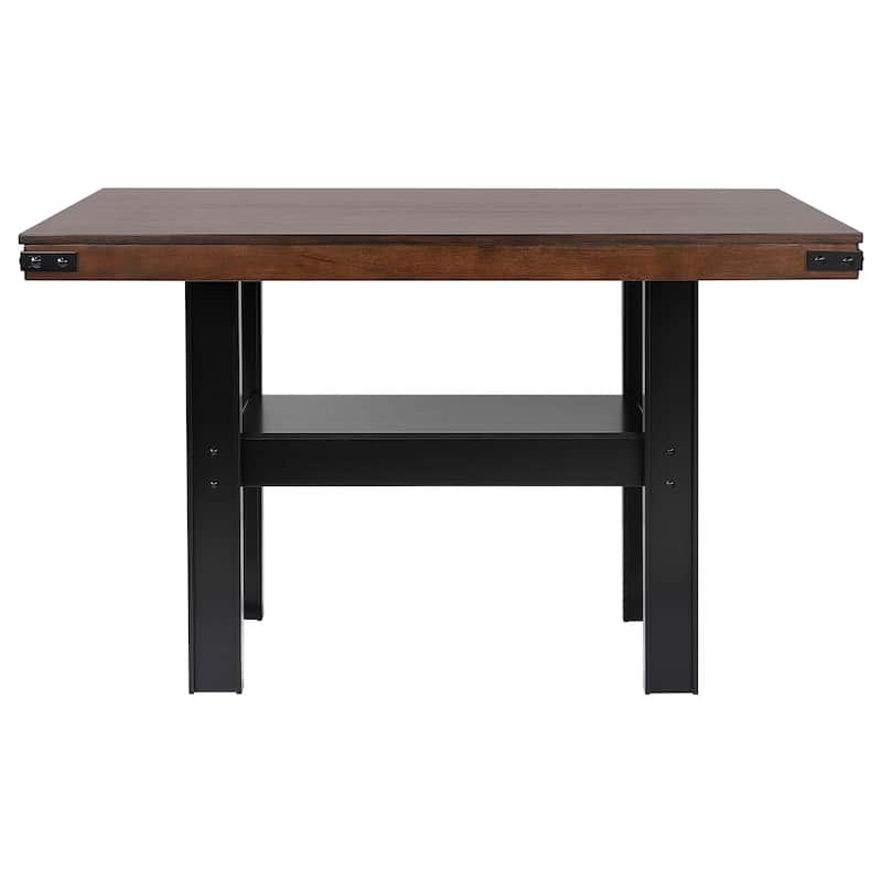 Patter Counter Height Dining Table, Shelf, 60 Inch Black Brown Wood