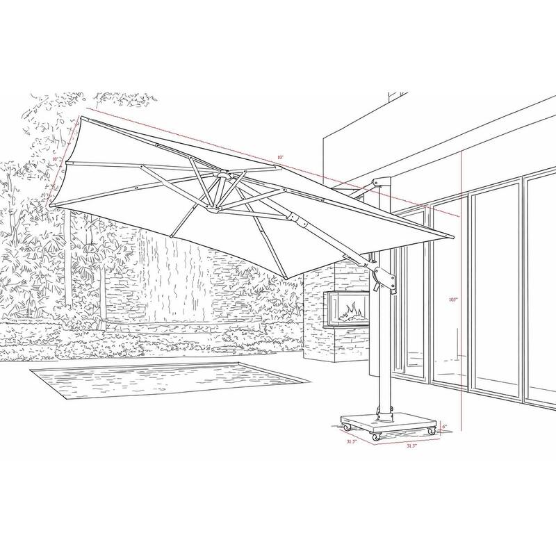 Piola Dark Grey 10 ft. Square Aluminum Patio Cantilever Smoke Grey Fabric Umbrella with Granite Base