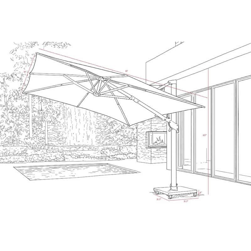 Piola White 10 ft. Square Aluminum Outdoor Cantilever Mouse Grey Fabric Umbrella with Granite Base