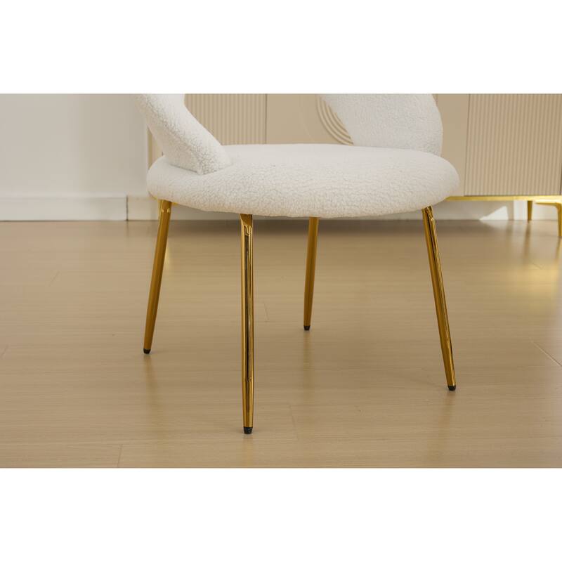 Set of 1 Dining Chairs With Curved Backrest and Golden Metal Legs