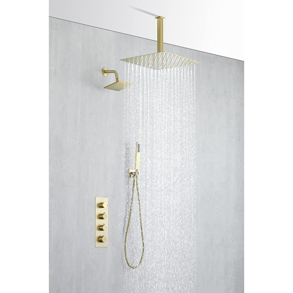 brushed gold dual shower heads 3 way thermostatic shower system - 7'6 ...