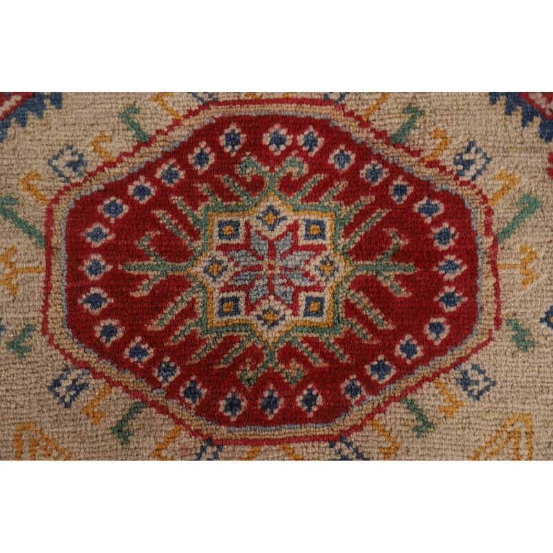 Hand Knotted Oriental 100% Wool Carpet Traditional Tribal Beige & Ivories Kazak Area Rug - 9' 6'' X 6' 9''
