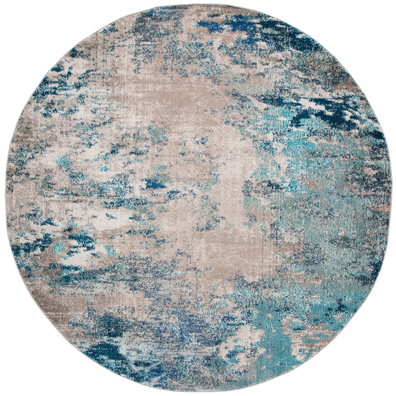 SAFAVIEH Madison Memnuna Modern Abstract Rug - 3' Round - Blue/Beige - Round