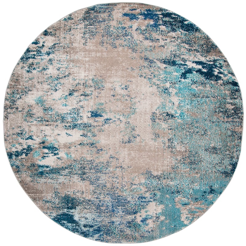 SAFAVIEH Madison Memnuna Modern Abstract Rug - 3' x 3' Round - Blue/Beige