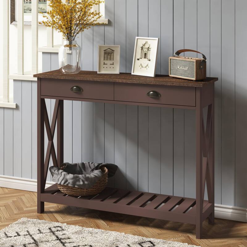 40" Farmhouse Console Table with Drawer for Entryway, Narrow Long Entry Table with Storage Shelf for Living Room