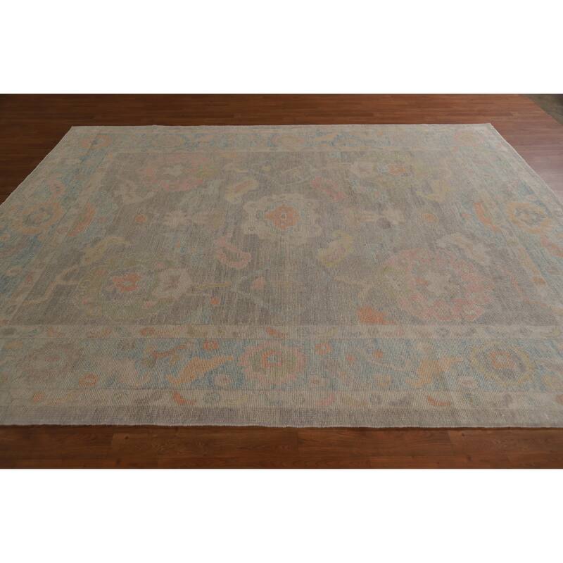 Hand Knotted Oriental 100% Wool Carpet Transitional All-Over Greys & Charcoal Oushak Area Rug - 9' 5'' X 7' 9''