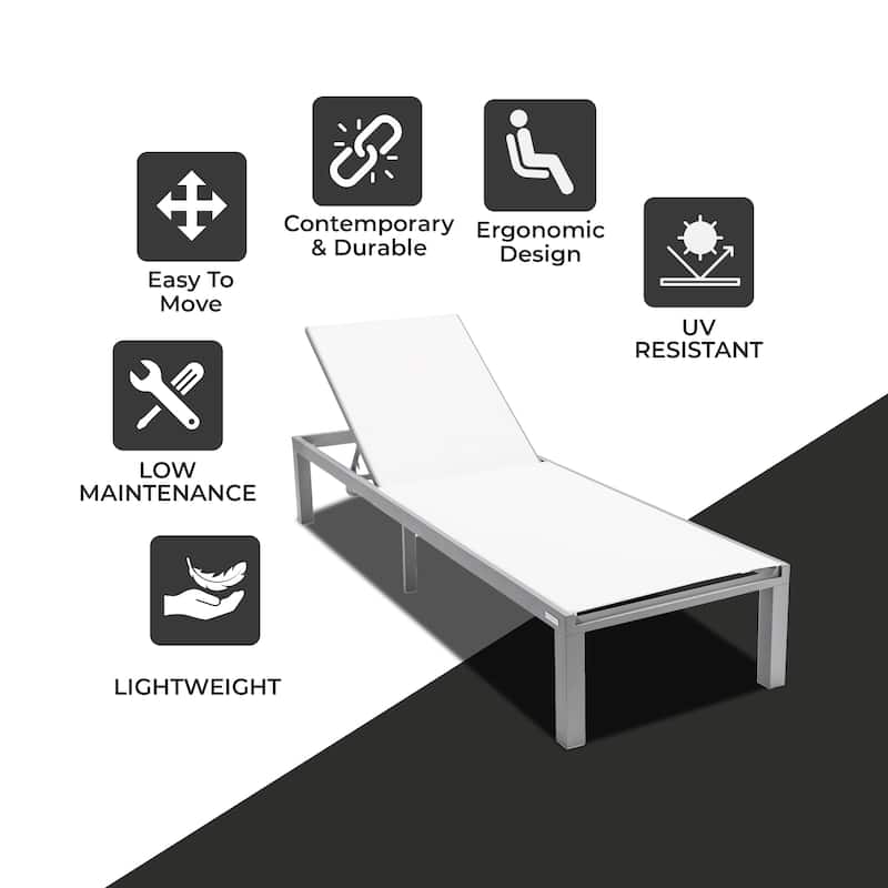 Aluminum Beach Pool Sun Lounge Chair Sling Mesh Fabric Reclining Stackable Lounger Chair