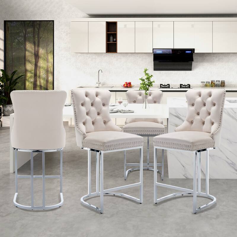 Modern Velvet Barstools with Button Back Set of 6