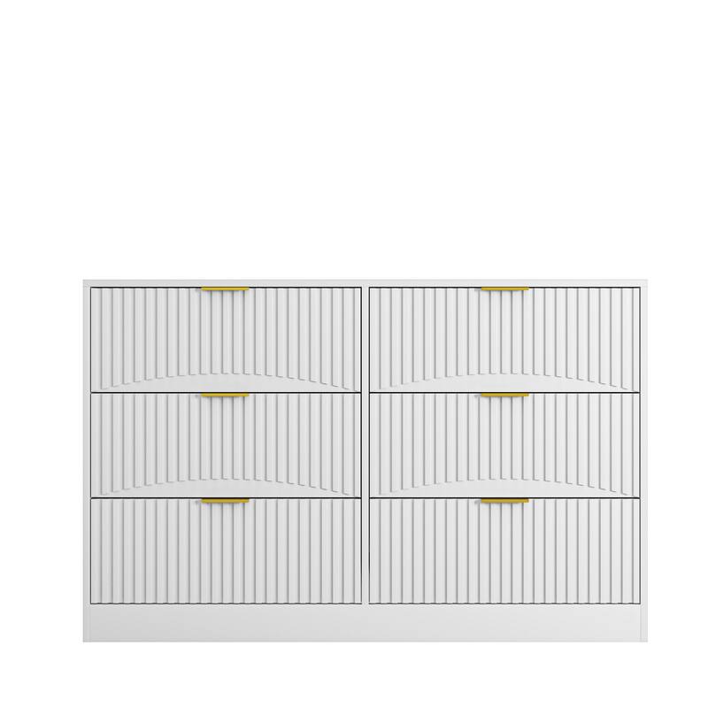 Anmytek White 6 Drawer Dresser Large Storage Cabinet Wavy Pattern Drawer Panel for Bedroom Living Room Hallway Entryway