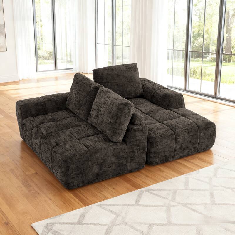 L-Shaped Sectional Sofa with Chaise Lounge, Oversized Chenille Upholstered Sofa, Compression Sofa with Removable Pillows