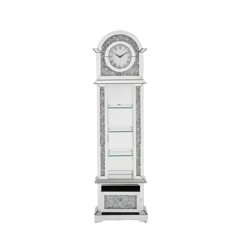 LED Glass Grandfather Clock w/ Drawer and Stroage Mirrored Floor Clock