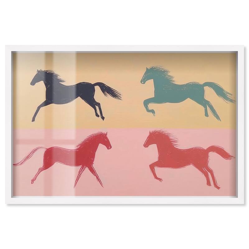 Galloping Quartet Shadowbox by Art Remedy - White - 54" x 36"