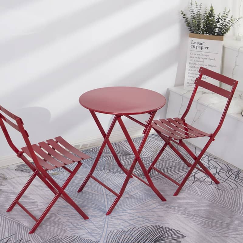 3 Piece Patio Bistro Set of Foldable Round Table and Chairs