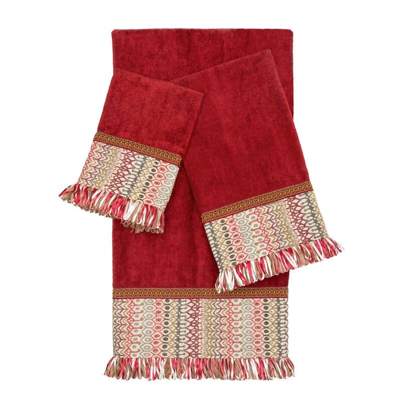 Austin Horn Classics Distinct Red Loop Ribbon Fringe 3-piece Decorative Towel Set - N/A