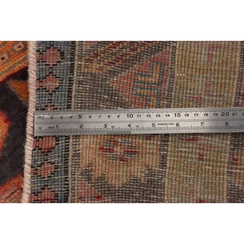 Hand Knotted Oriental 100% Wool Carpet Traditional Geometric Navy Blue & Blues Ardebil Runner Rug - 8' 9'' X 3' 9''