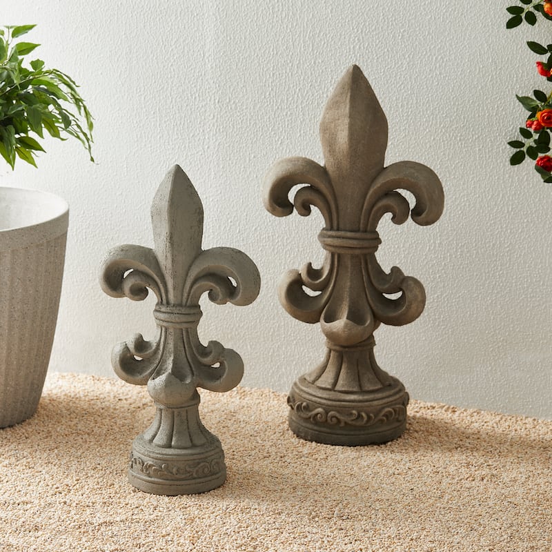 Glitzhome MGO French Holiness Fleur De Lis LYS Garden Statue Coastal Sculpture Indoor Outdoor