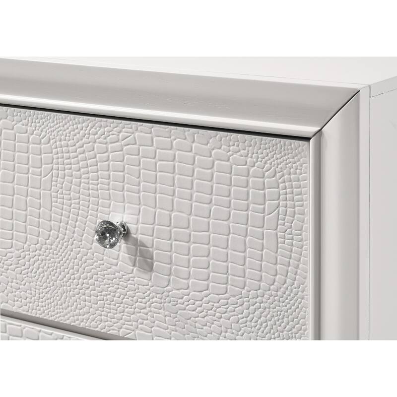 Modern Glam White Finish Two Drawer Nightstand with Crocodile Texture