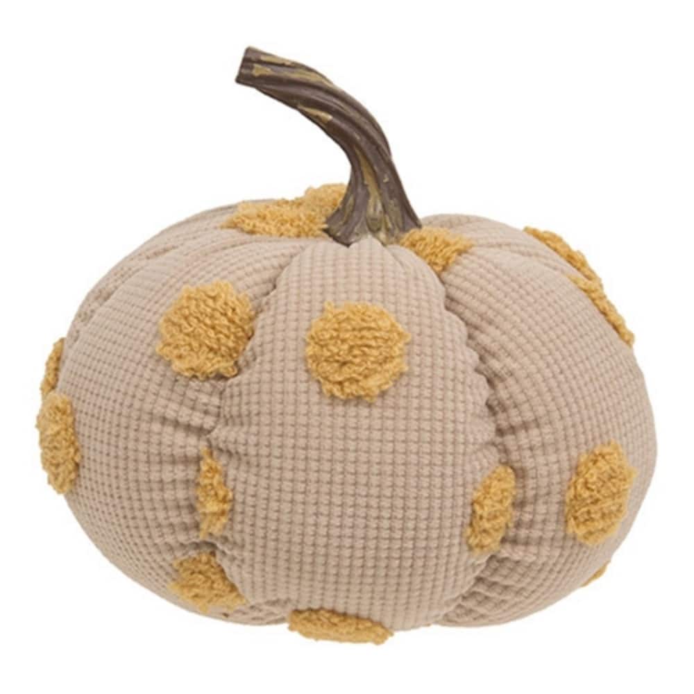 Cream Plush Polka Dot Pumpkin Fall Tabletop Decor 5 Inch - 5" x 5" x 5"