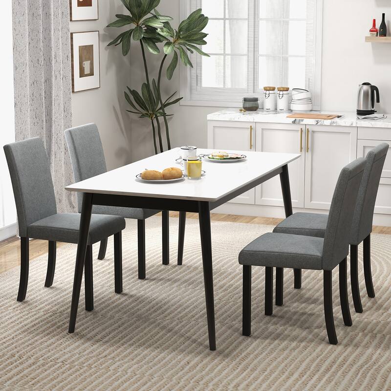 Gymax Dining Chair Set of 4 w/ Acacia Wood Frame & Rubber Wood Legs