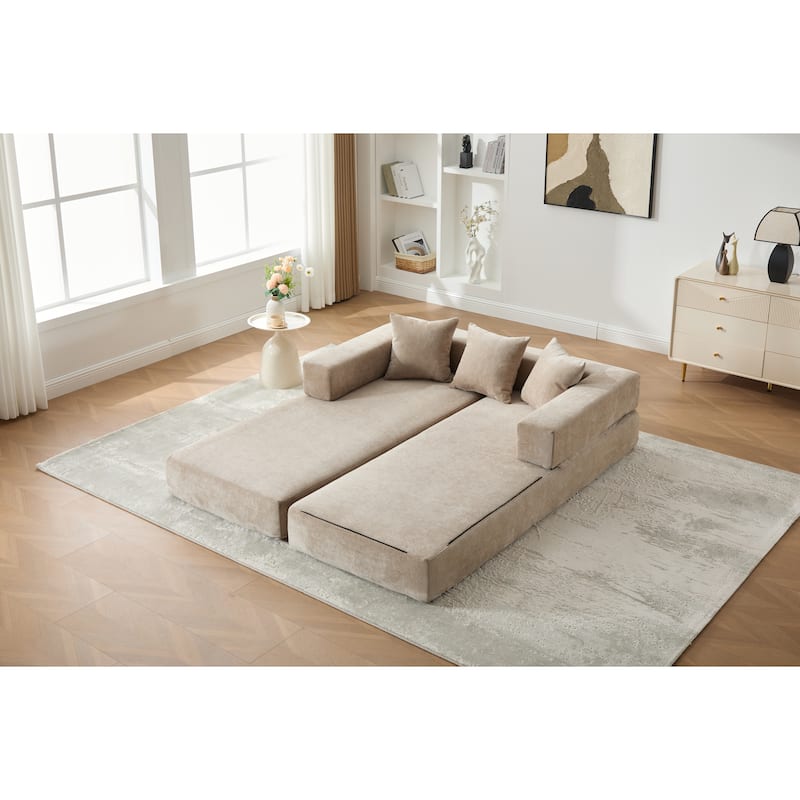 Queen Foldable Sofa Bed, 6-in-1 Convertible Sleeper Sofa with Mattress, Chaise Lounge Loveseat with Removable Cover