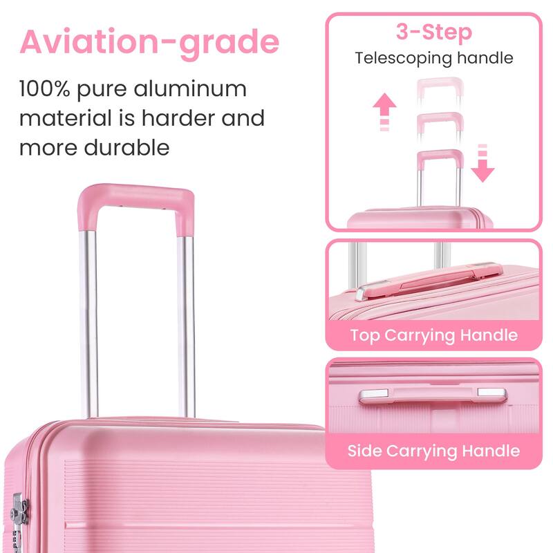 Luggage 4 Piece Sets, Expandable Carry On Luggage Set Hardshell PP, Suitcase Set with Wheels and Adjustable 3-level Handle