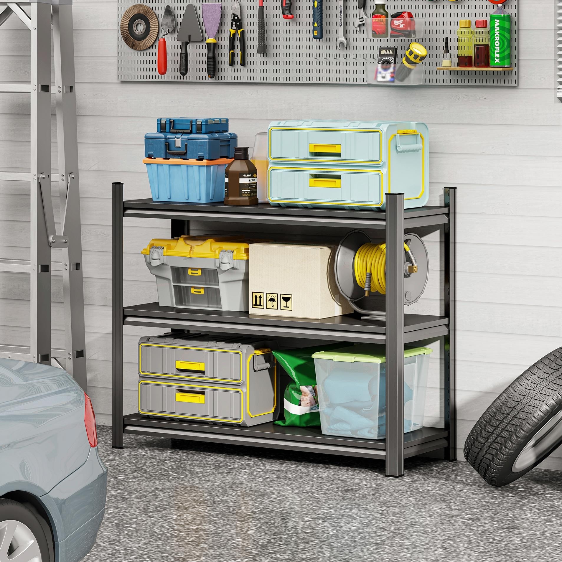 Adjustable Black Metal Storage Rack for Garage & Home