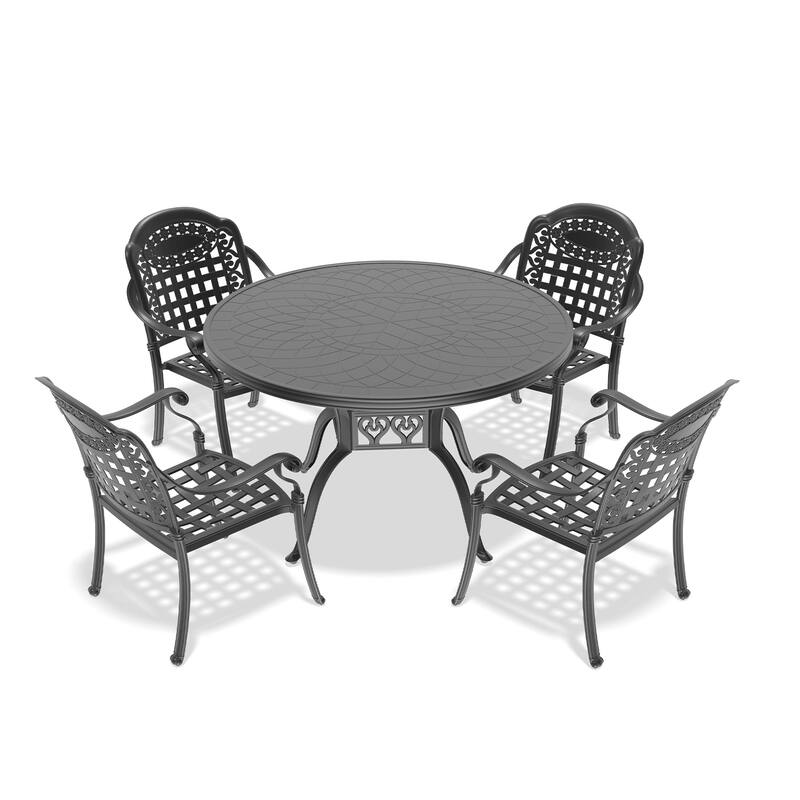 5-Piece Set Of Cast Aluminum Patio Furniture With Cushions