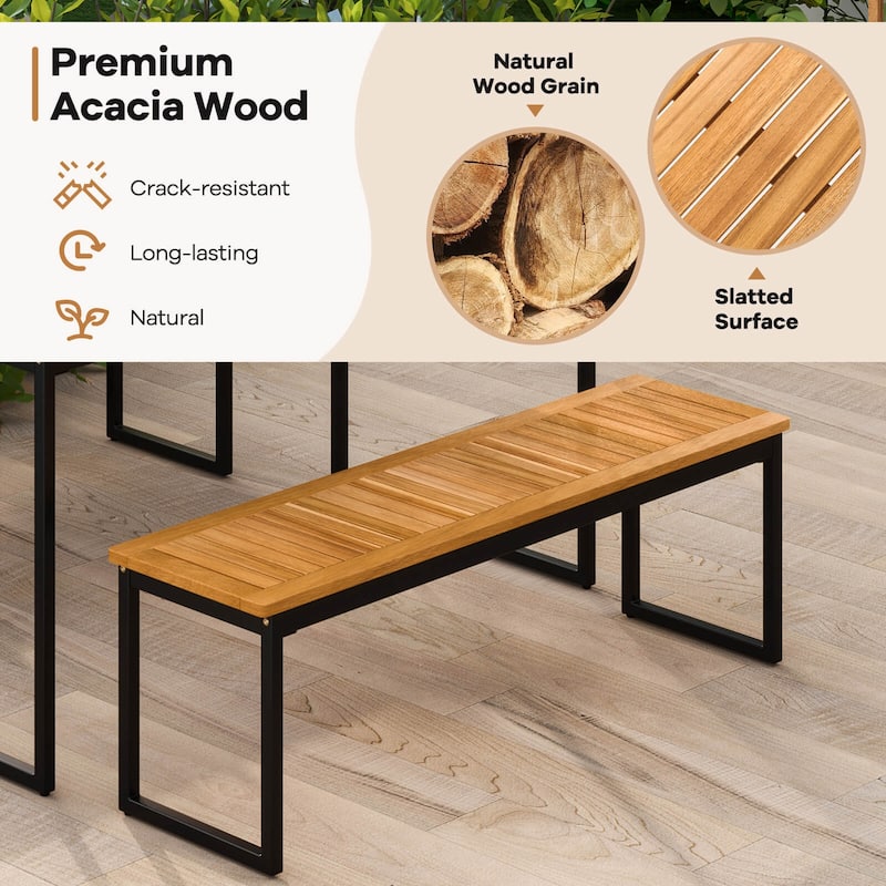Costway 6 PCS Outdoor Acacia Wood Dining Set with Bench 2" Umbrella - 6 PCS