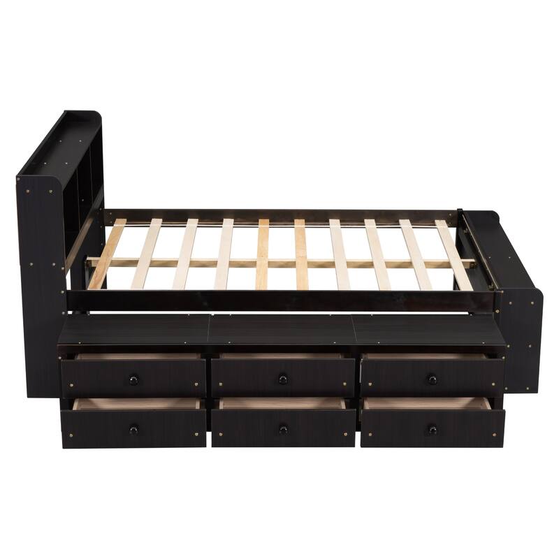 Full Bed with Bookcase Headboard Under-bed Storage