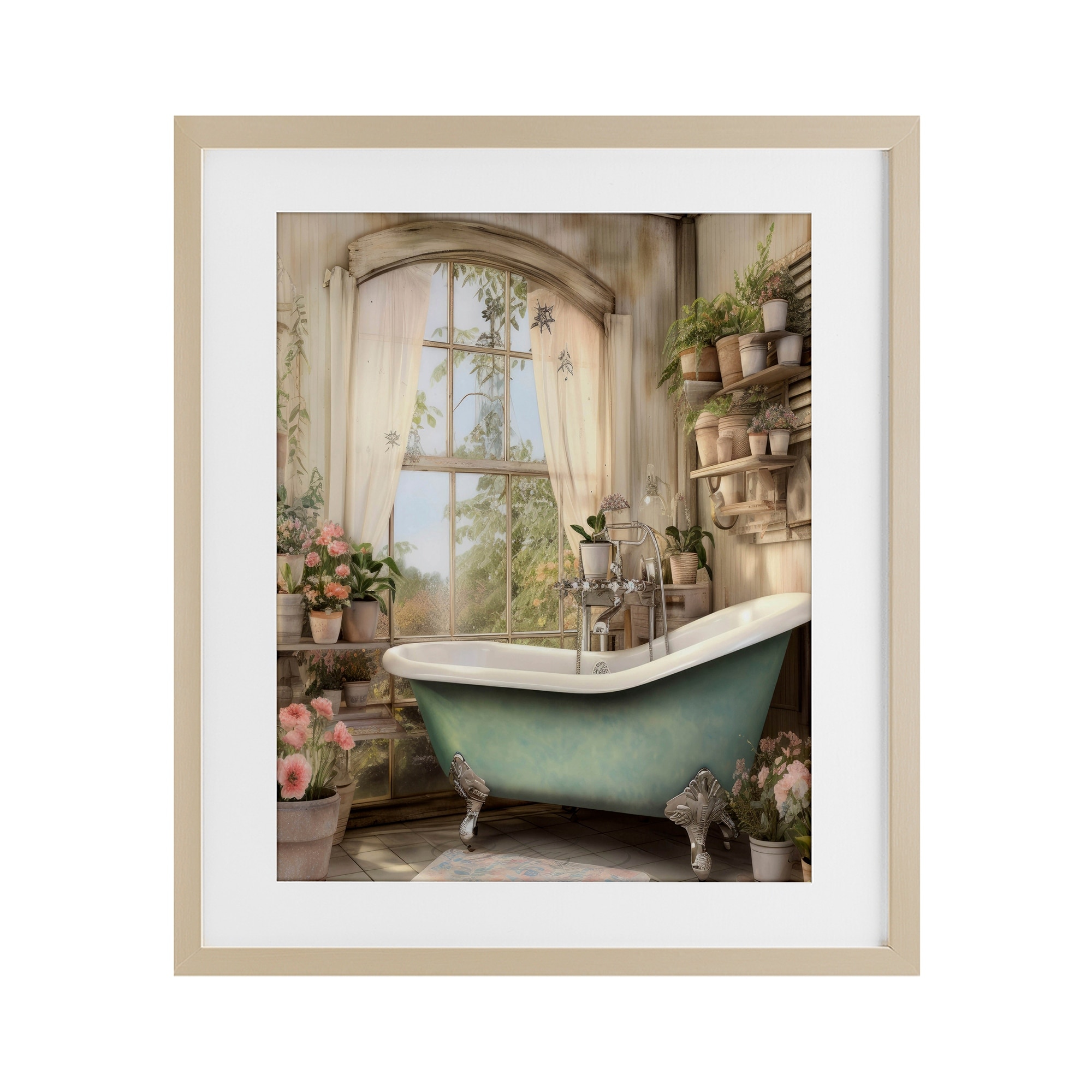 Stupell Bathroom with Floral Filled Shelves Under Glass Framed Design By Lettered and Lined