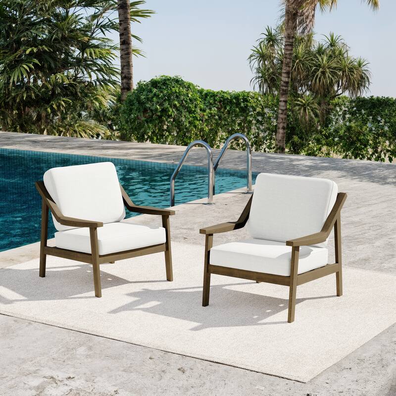 Outdoor Patio Club Chair Arm Lounge Cushion Chair (Set of 2)