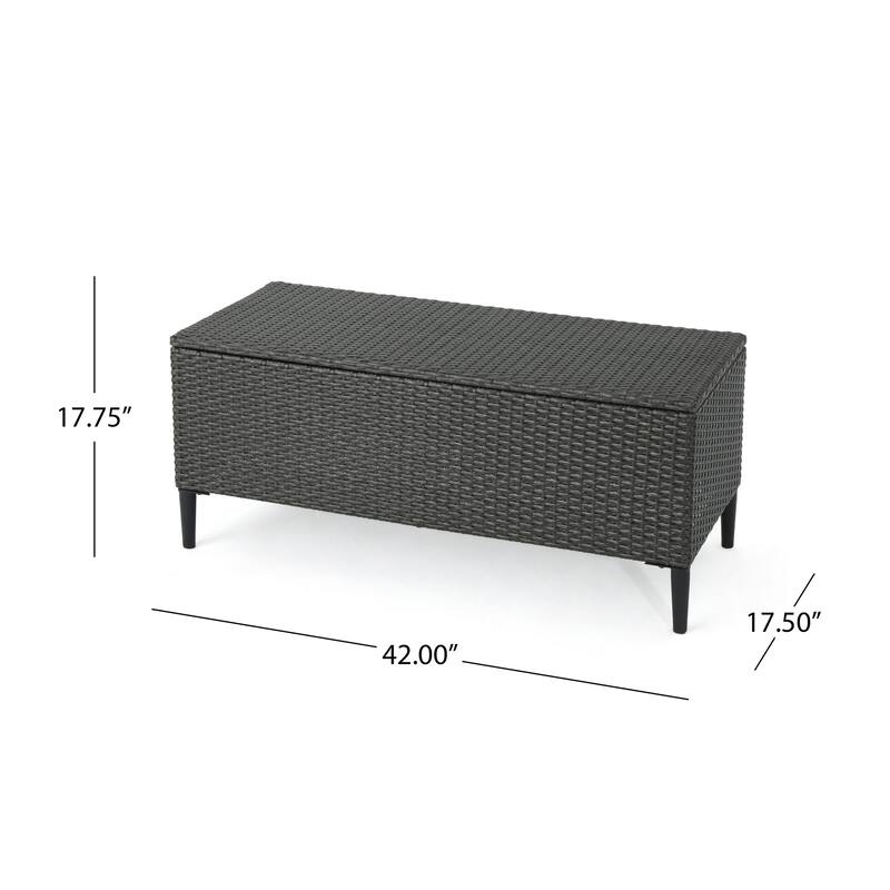 Gert Outdoor Wicker Bench with Storage, 42 Inch Iron, Gray Rattan