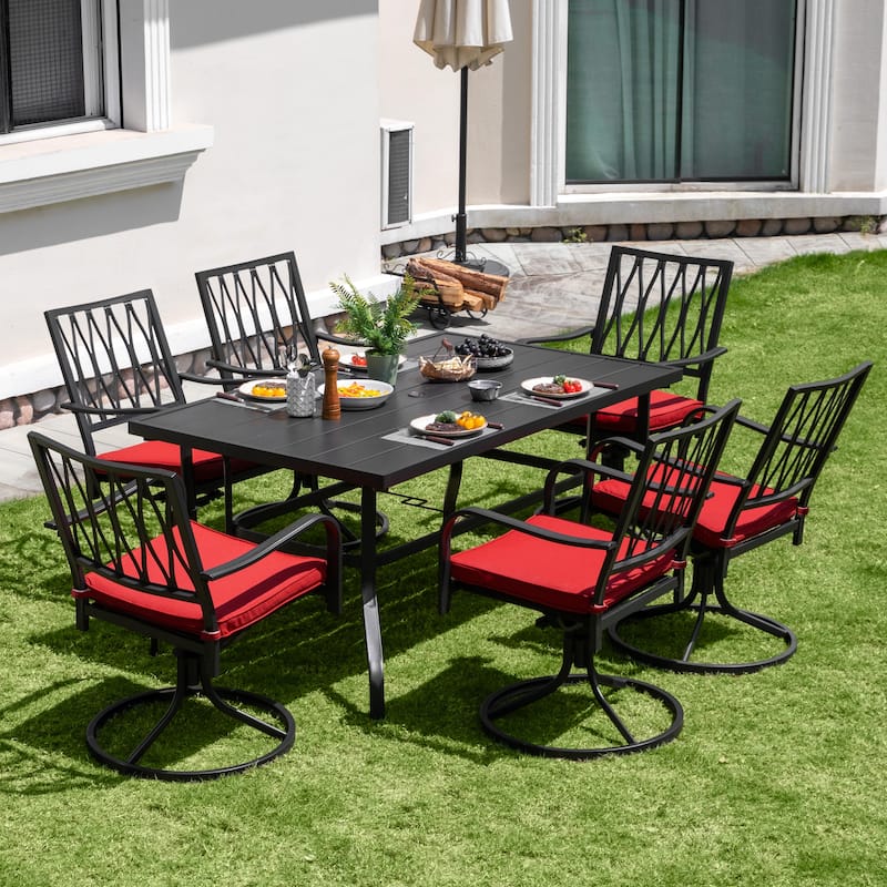 Nuu Garden Outdoor 7-Piece Iron Dining Set with 1.57'' Umbrella Hole, Black