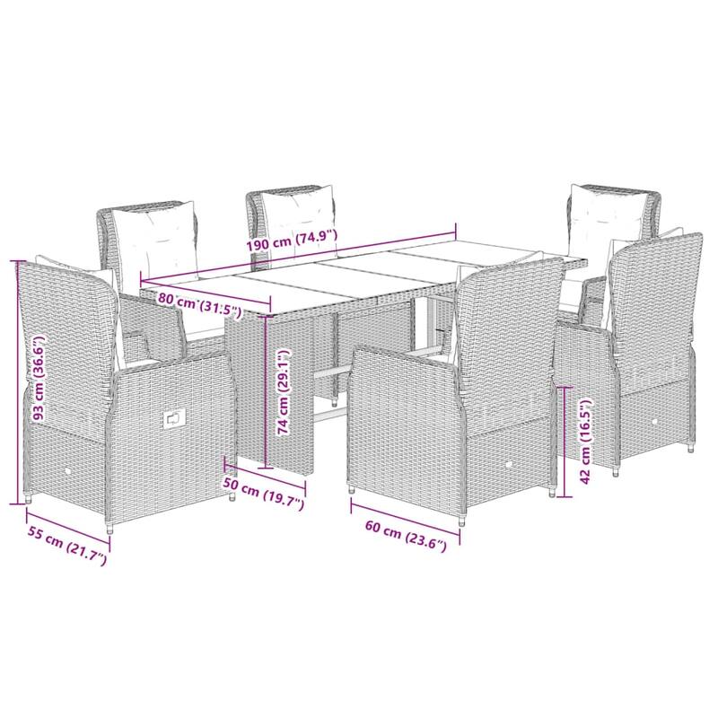 vidaXL Garden Dining Set Grey PE rattan, powder-coated steel, tempered glass - 31.5 x 74.8 x 29.1