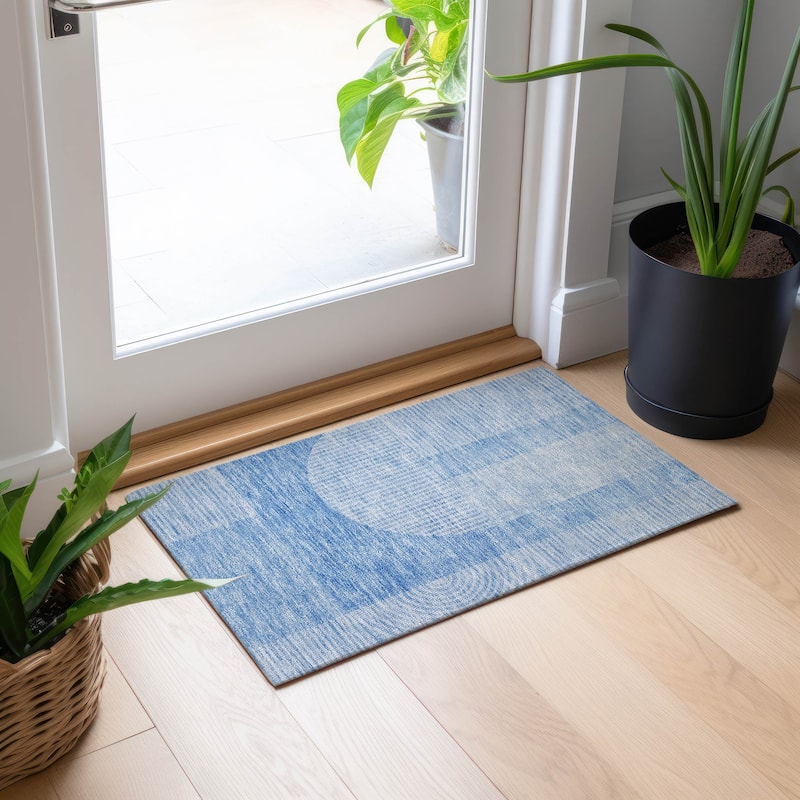 Machine Washable Indoor/ Outdoor Chantille Modern Deco Rug - Blue - 1'8" x 2'6"