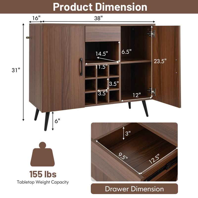 Costway Buffet Sideboard Cabinet Wine Bar Cabinet with Drawer & - See Details