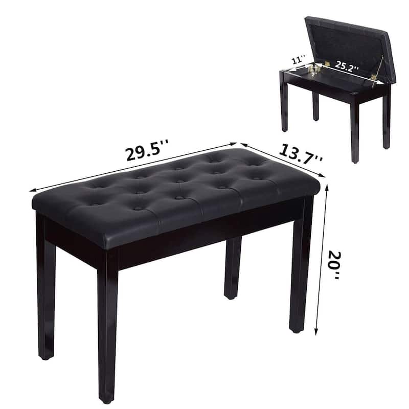 Piano Bench with Padded Cushion and Music Book Storage Compartment